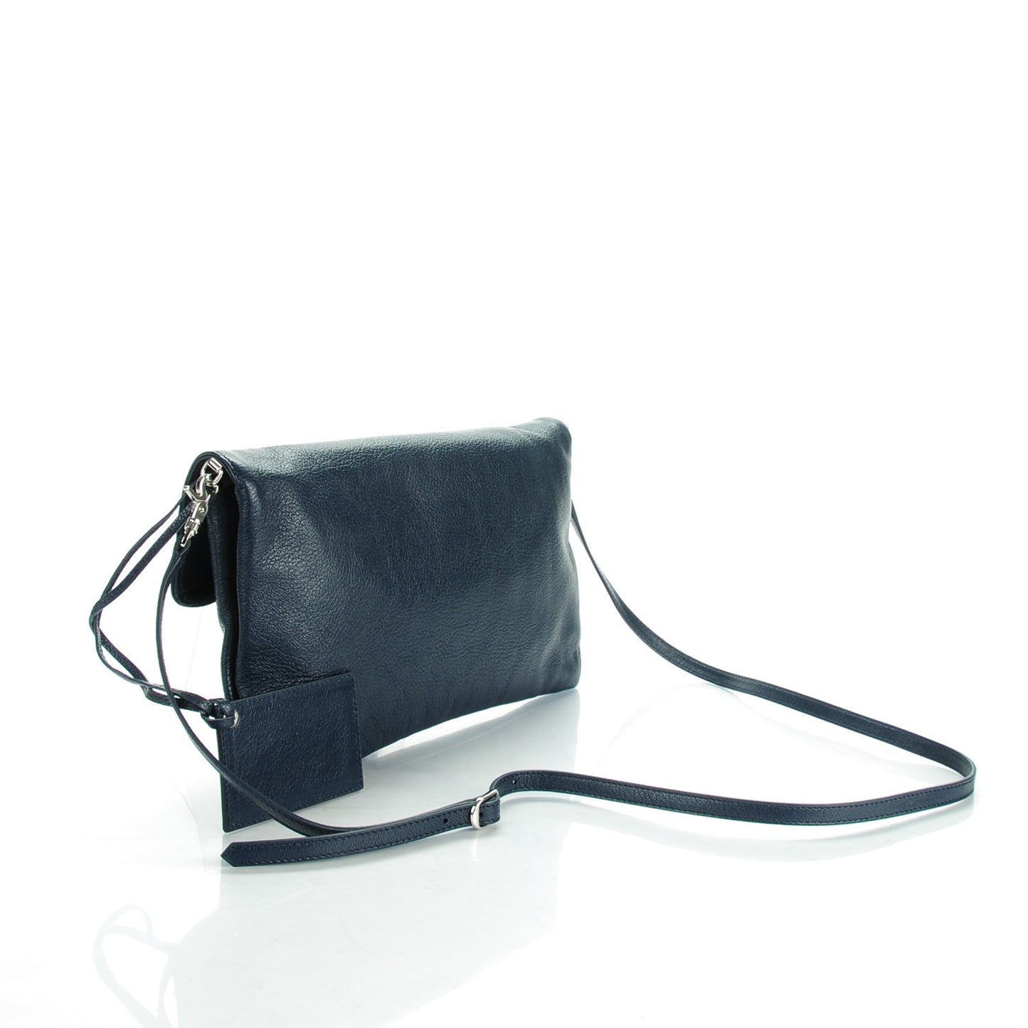 Chevre Silver Metallic Edge Hardware Envelope Clutch Bleu Nuit