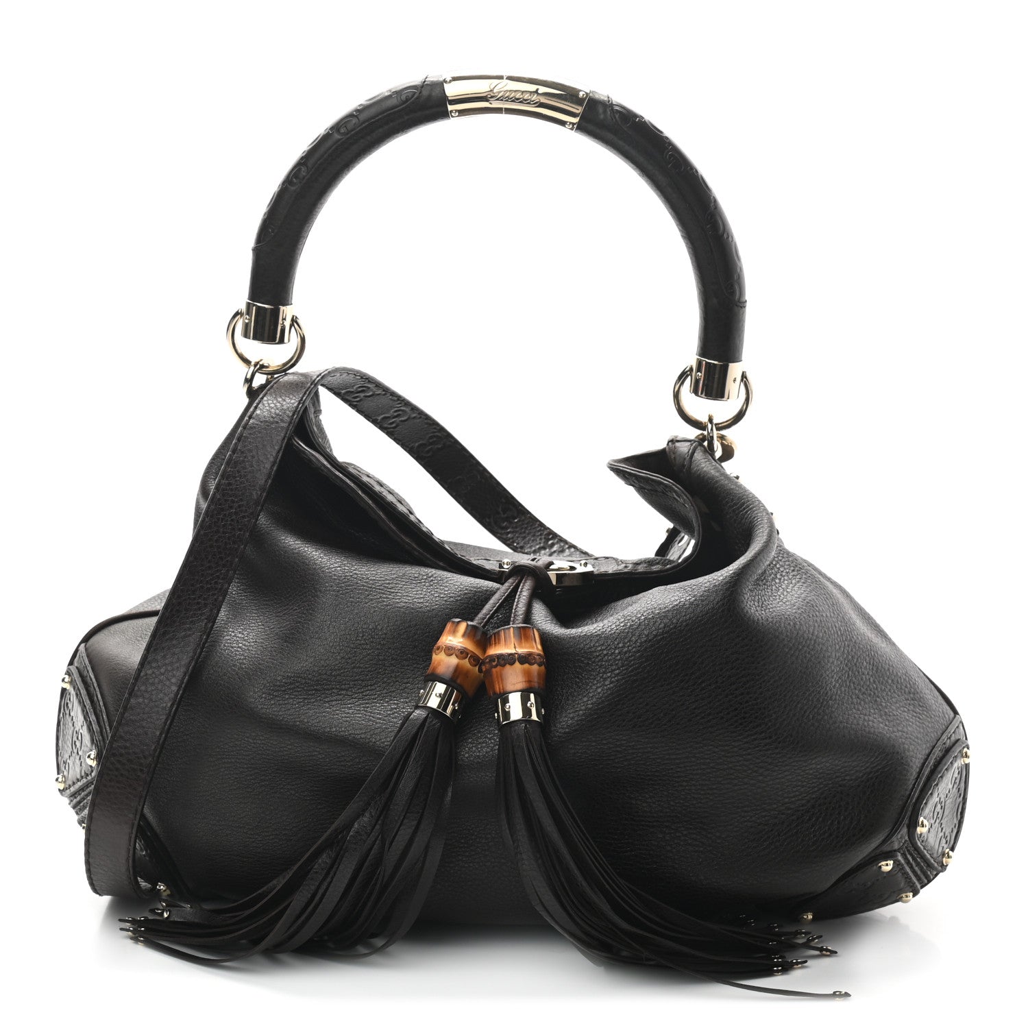Gucci Calfskin Large Indy Top Handle Hobo Dark Brown 1 of 9