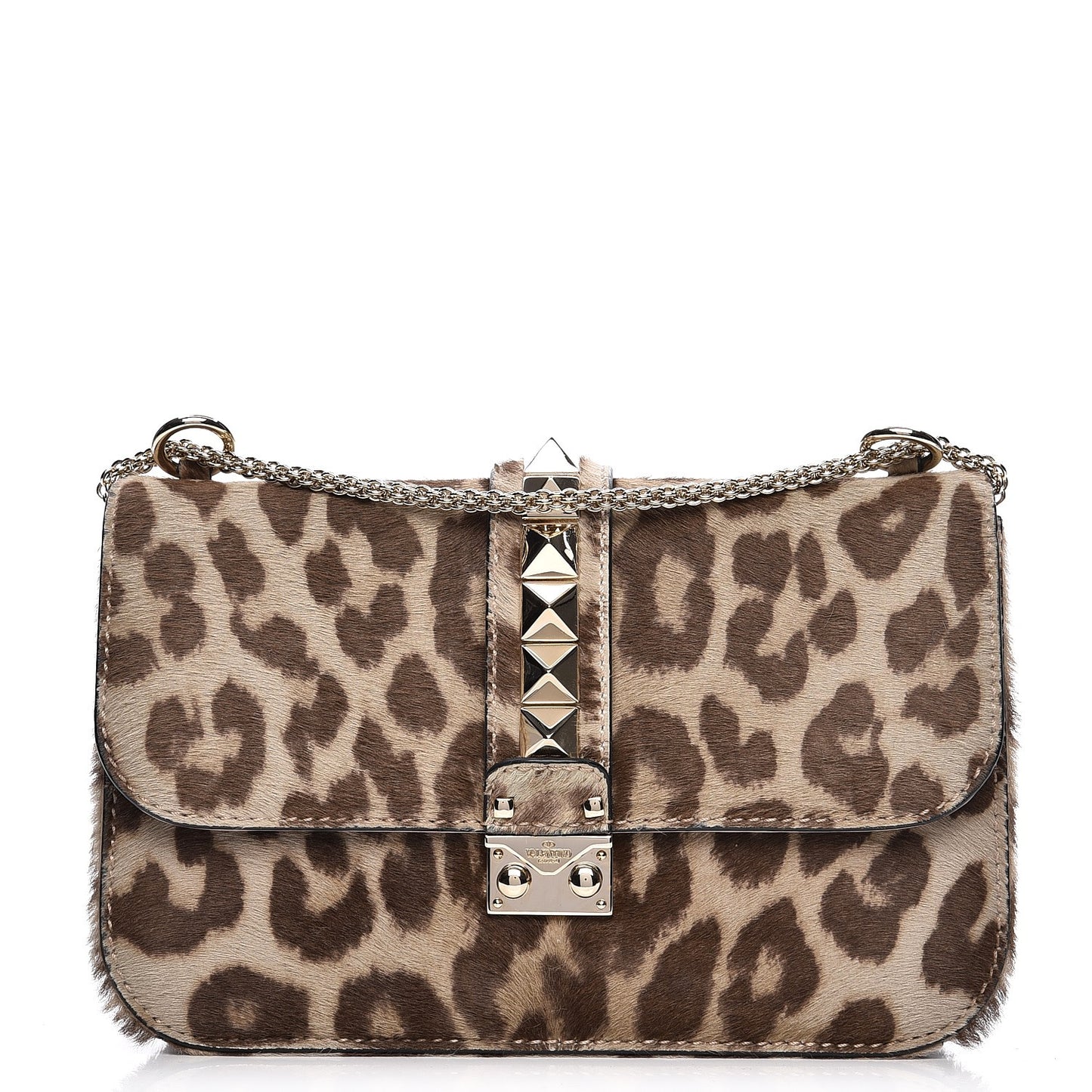 Calf Hair Leopard Print Medium Glam Lock Rockstud Flap Blush
