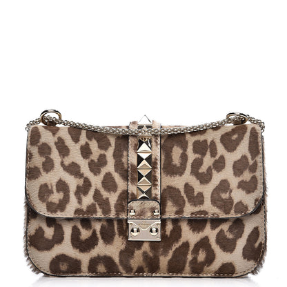 Valentino Garavani Calf Hair Leopard Print Medium Glam Lock Rockstud Flap Blush 1 of 6