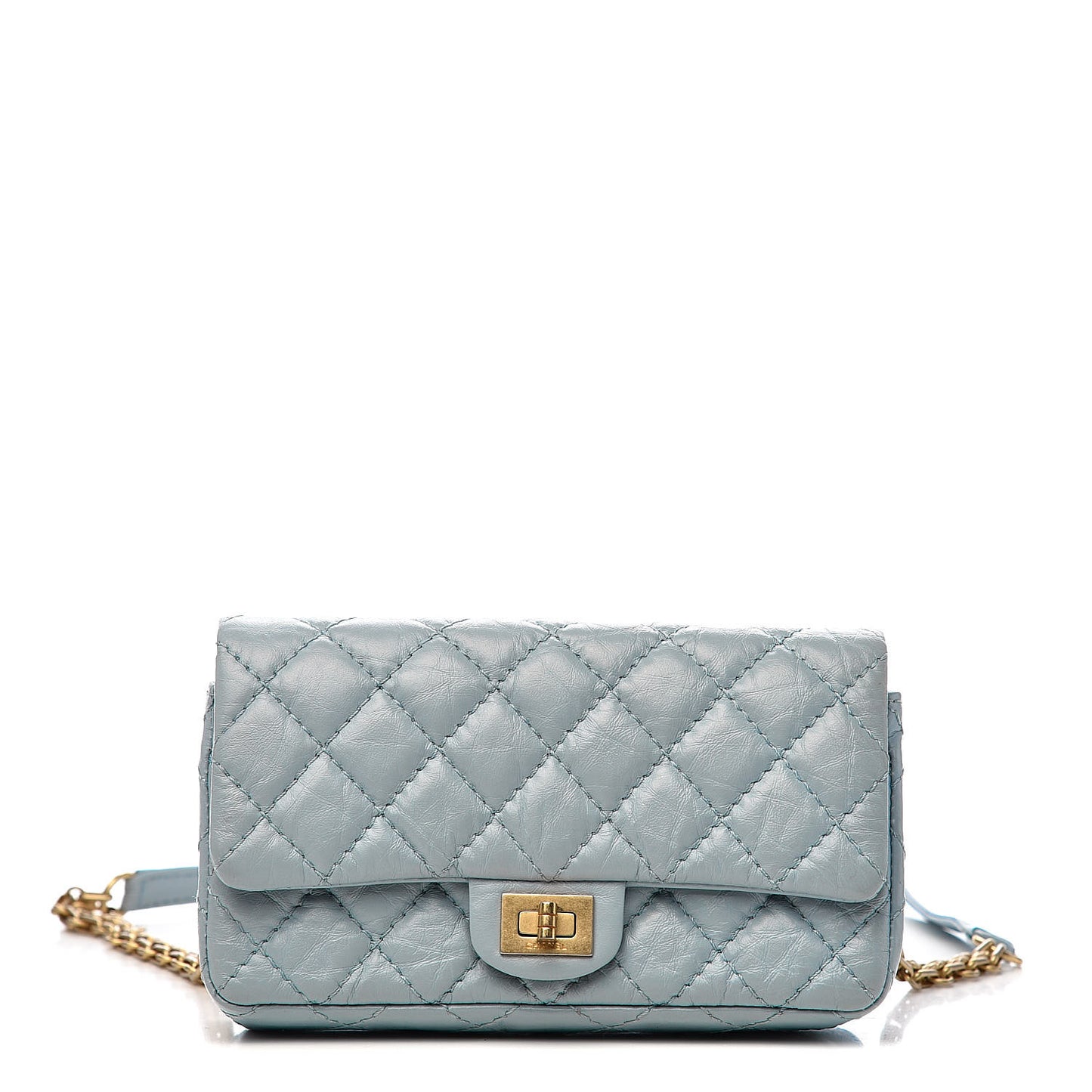 Aged Calfskin Quilted 2.55 Reissue Chain Waist Bag Light Blue