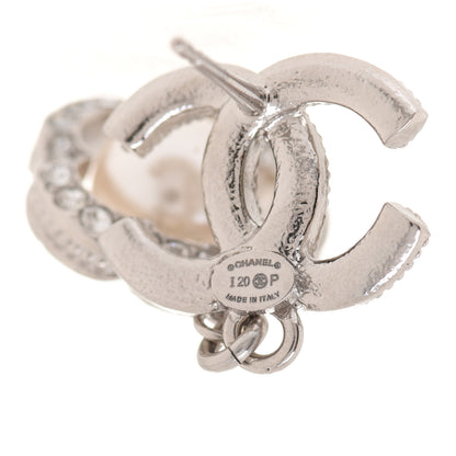Chanel Crystal Pearl Camellia CC Coco Flapper Drop Earrings Silver 4 of 5