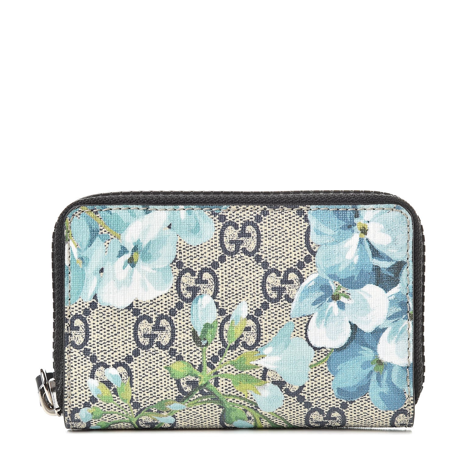 Gucci GG Supreme Monogram Blooms Zip Around Card Case Wallet Beige Blue Navy 1 of 7