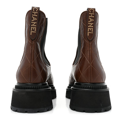 Chanel Calfskin Patent Cap Toe Quilted Short Boots 38.5 Brown Black 4 of 17