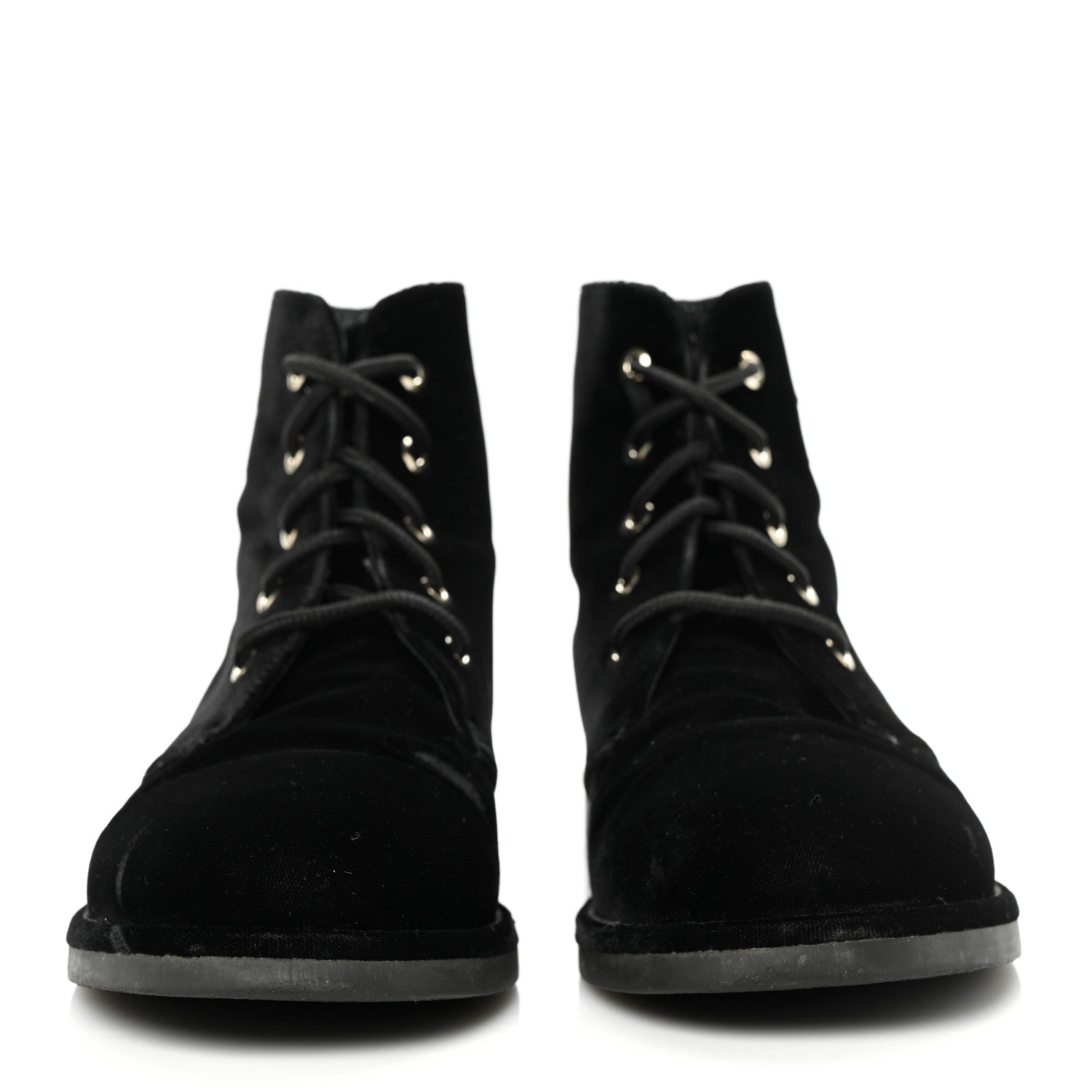 Chanel Velvet CC Lace Up Boots 39 Black 2 of 7
