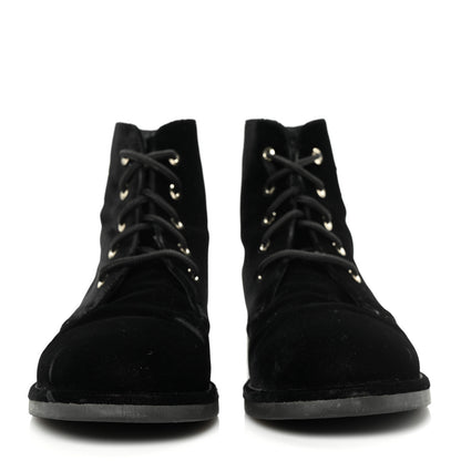 Chanel Velvet CC Lace Up Boots 39 Black 2 of 7