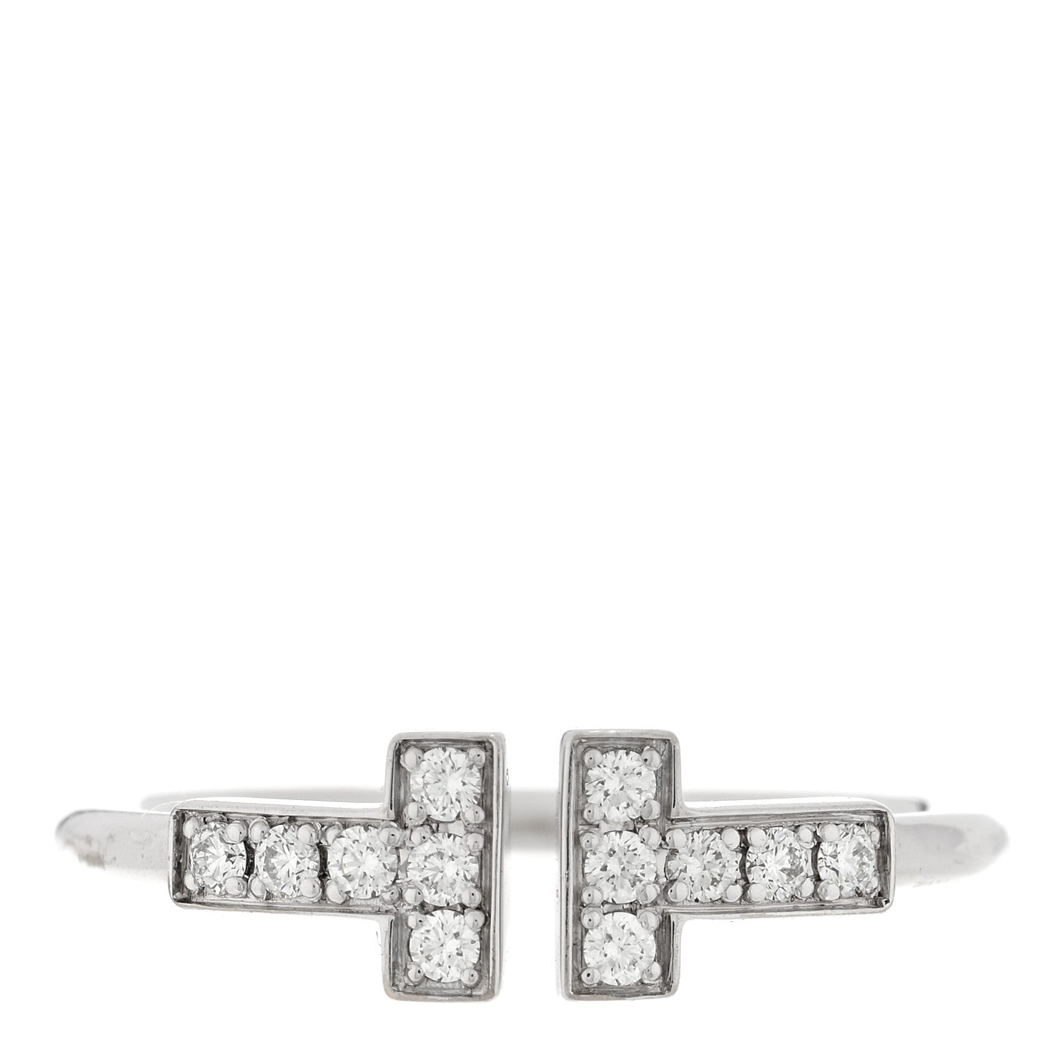 Tiffany 18K White Gold Diamond T Wire Ring 51 5.75 1 of 5