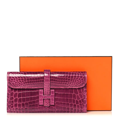 Hermes Shiny Niloticus Crocodile Jige Elan 29 Clutch Rose Scheherazade 10 of 10