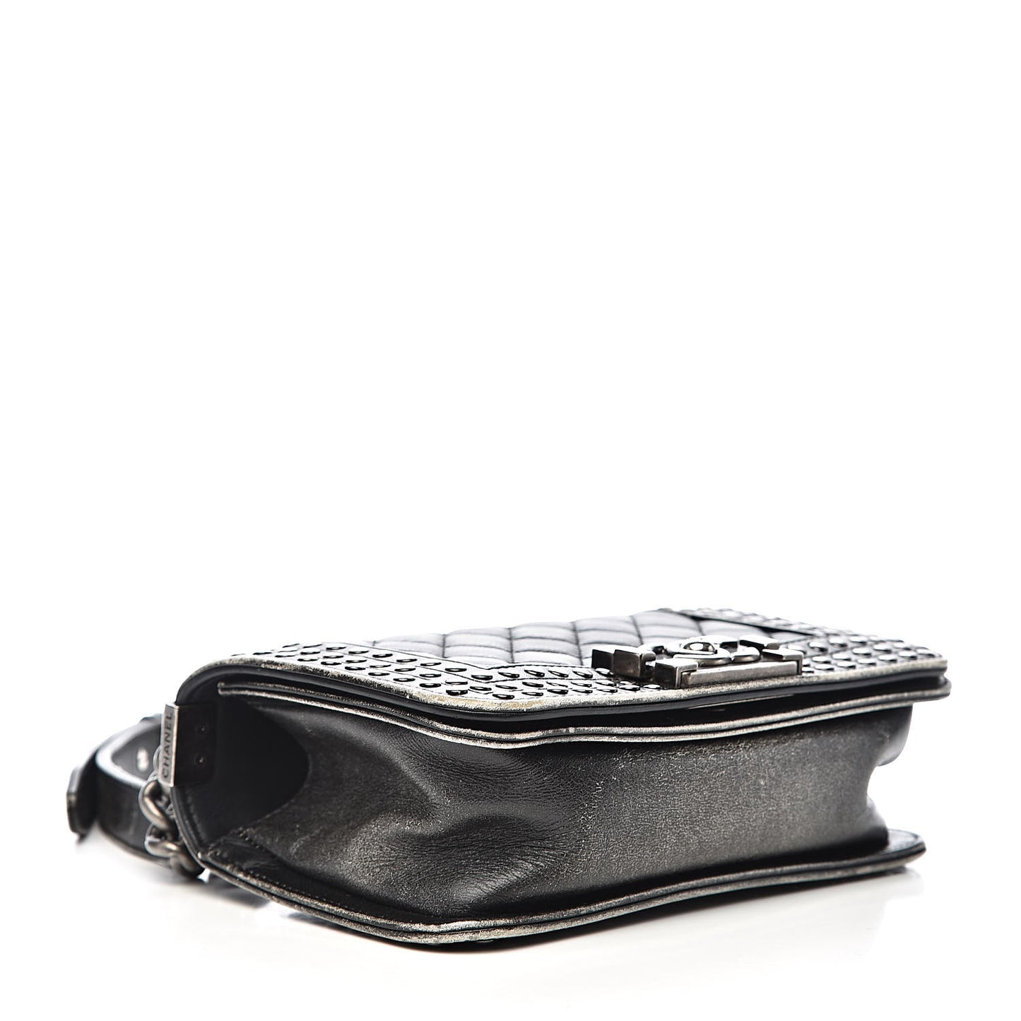 Faded Calfskin Quilted Small Studded Boy Flap Grey