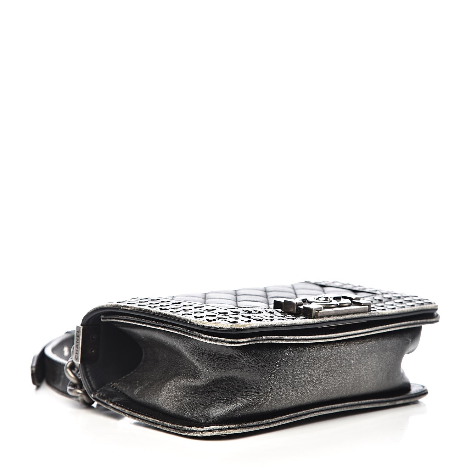 Chanel Faded Calfskin Quilted Small Studded Boy Flap Grey 4 of 13