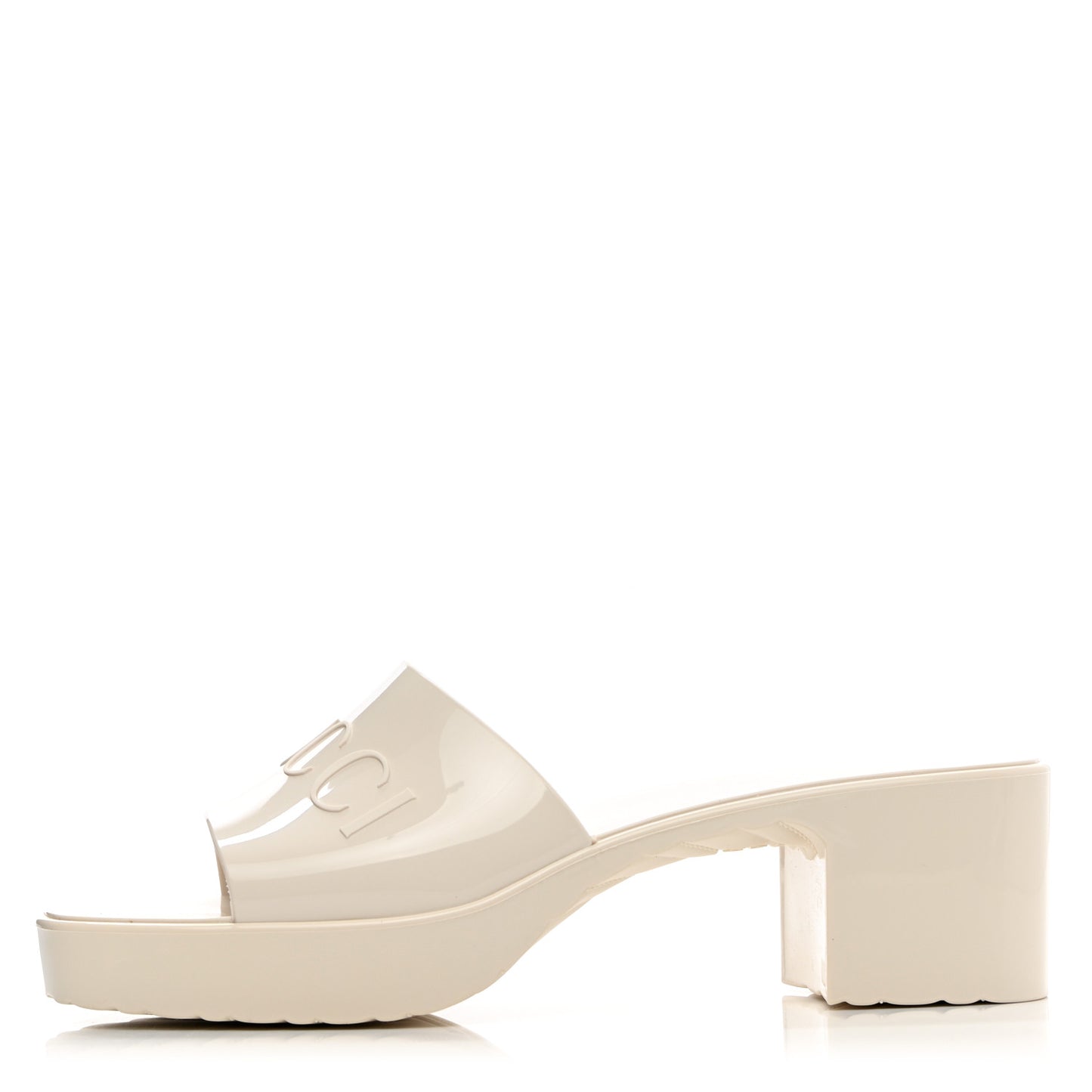 Rubber Gucci Logo Womens Platform 20/60mm Slide Sandals 38 Mystic White