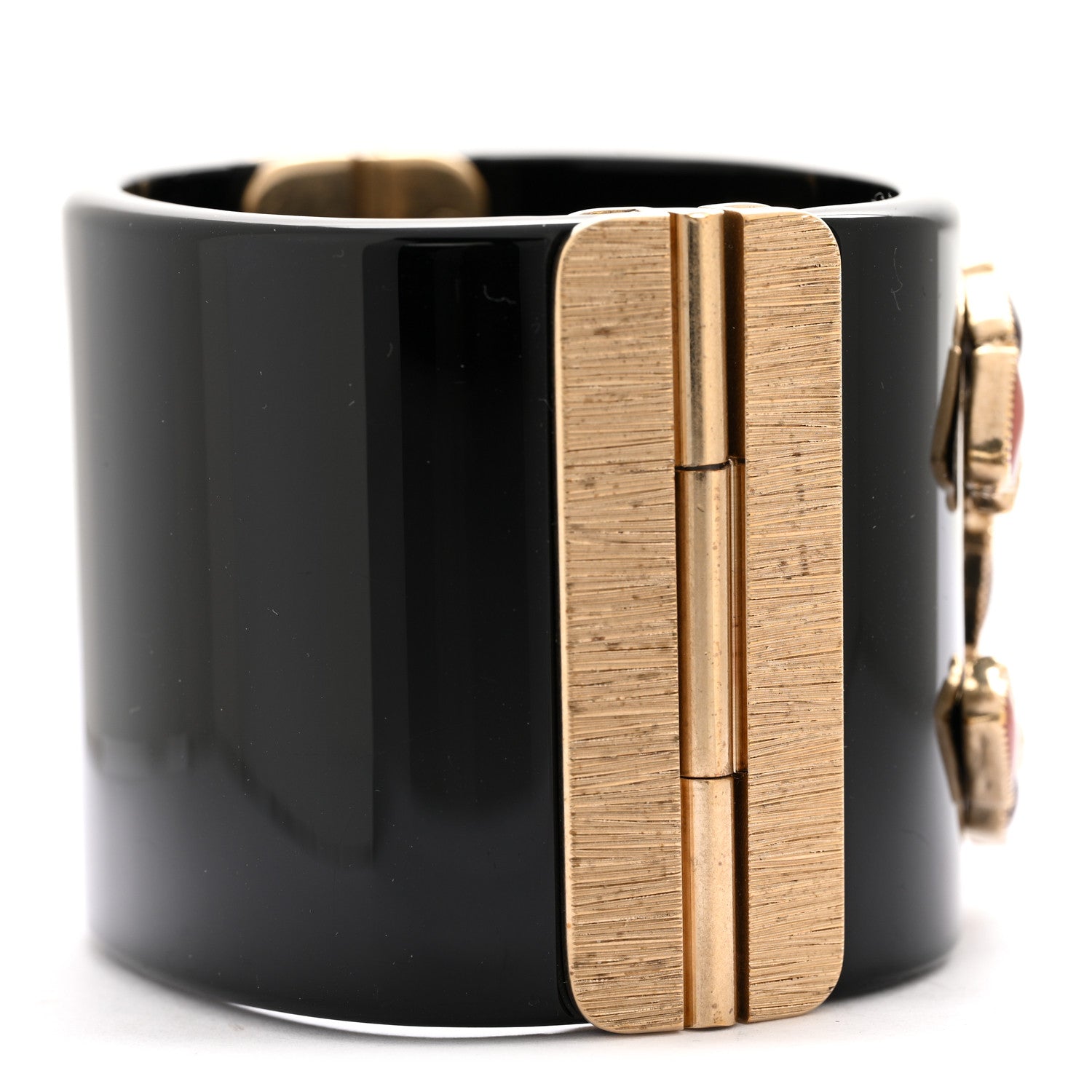 Chanel Resin Gripoix Cabochon CC Cuff Red Black Gold 6 of 7