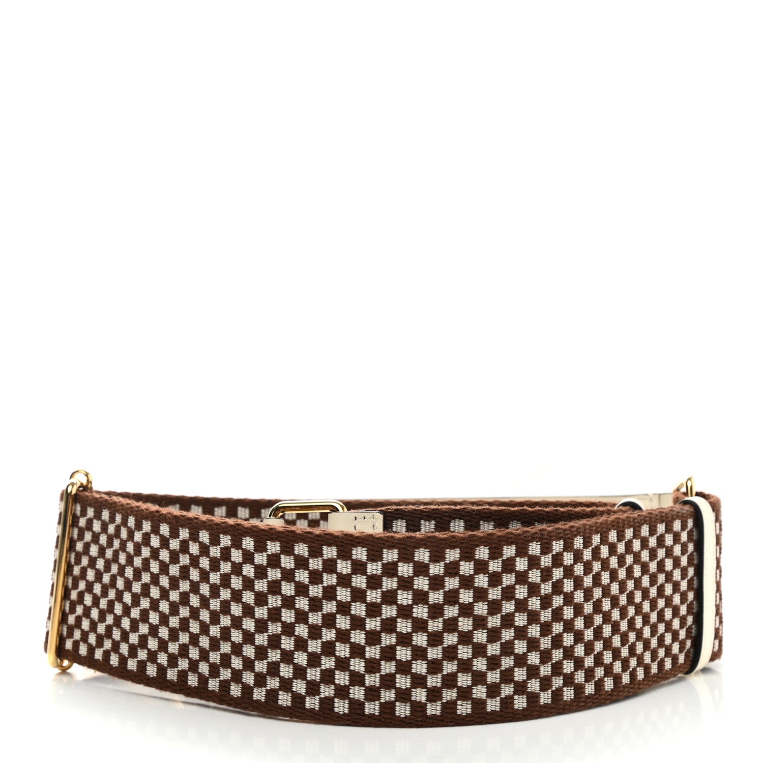 Fendi Ribbon Vitello King Logo Embossed Gingham Woven Adjustable Strap You White Ice Ghianda Ice 2 of 4