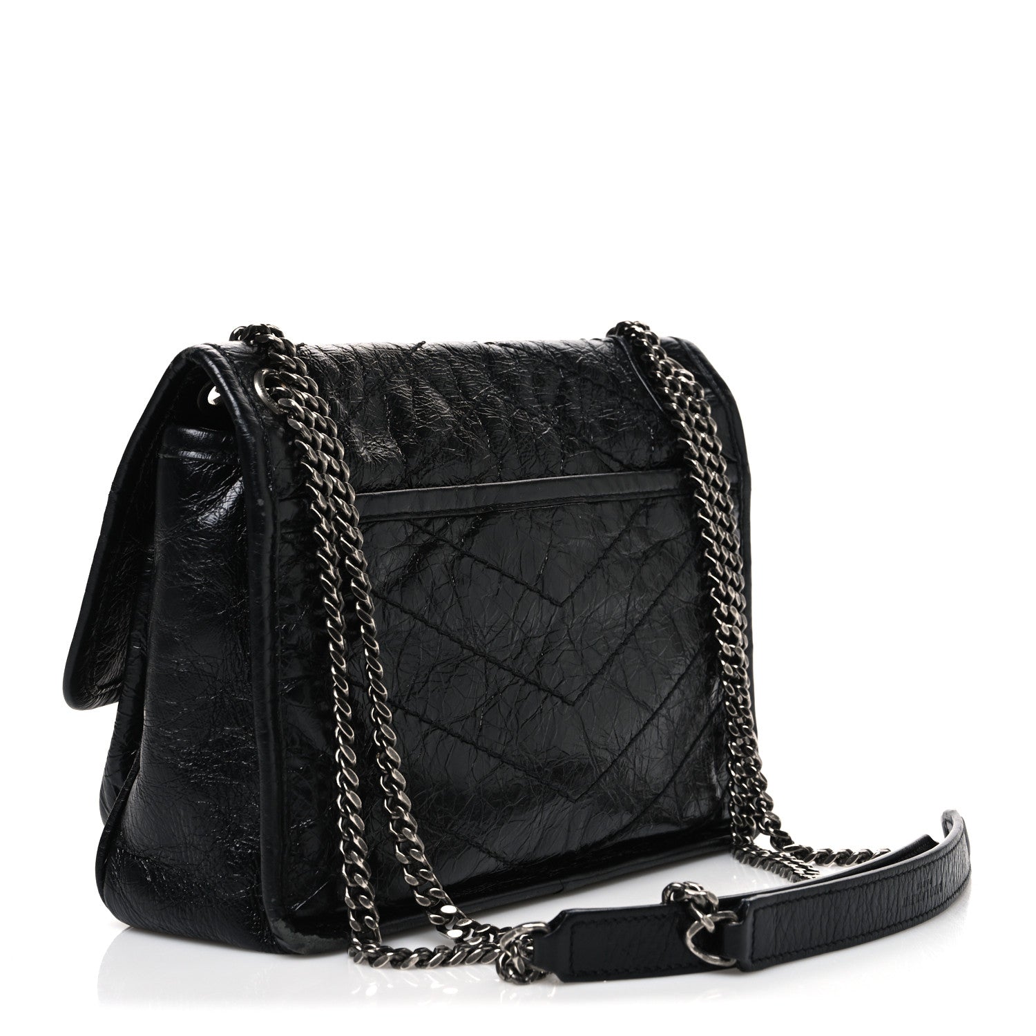 Saint Laurent Crinkled Calfskin Matelasse Monogram Baby Niki Chain Satchel Black 3 of 12