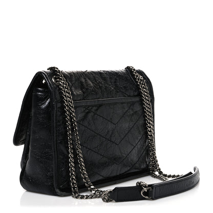 Saint Laurent Crinkled Calfskin Matelasse Monogram Baby Niki Chain Satchel Black 3 of 12