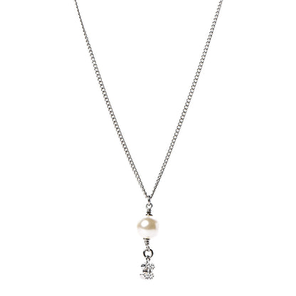 Chanel Pearl Crystal CC Drop Necklace Silver 1 of 4