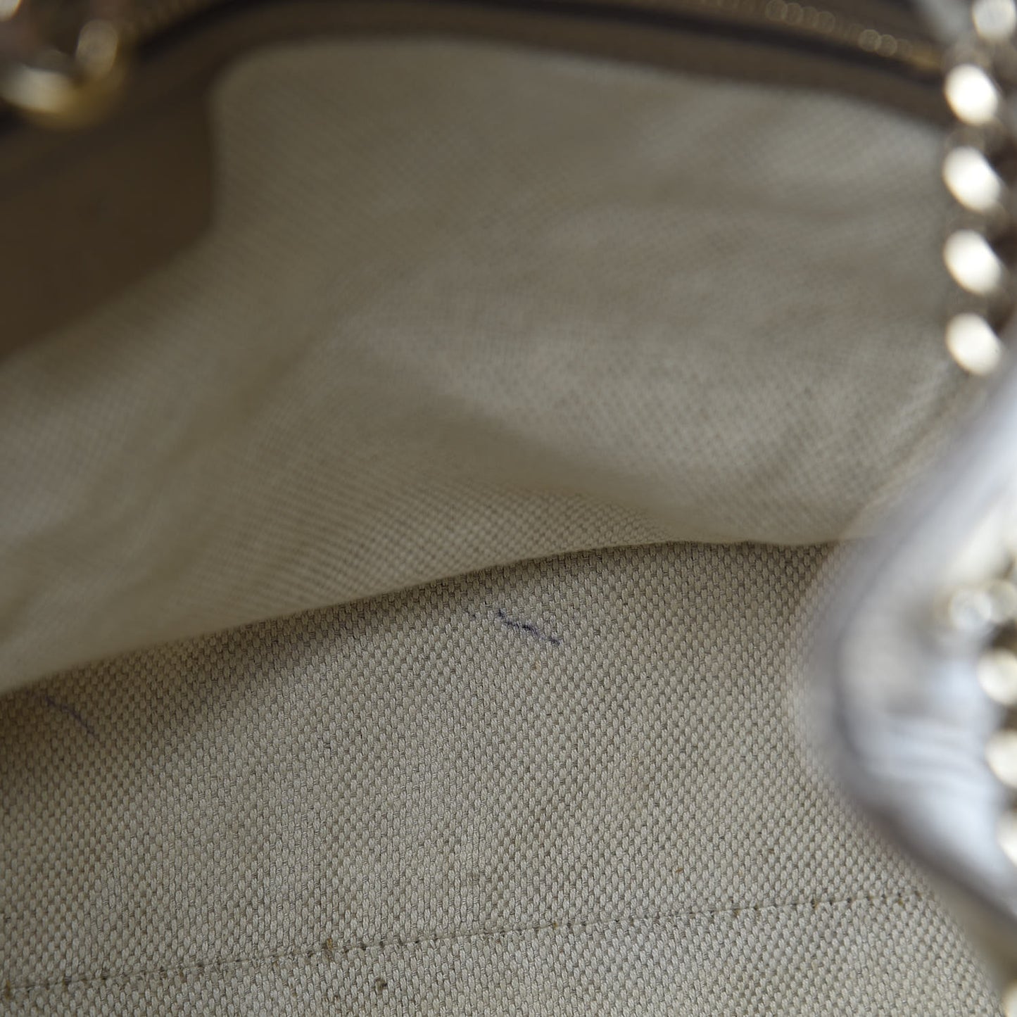 Metallic Pebbled Calfskin Medium Soho Chain Shoulder Bag Golden Beige