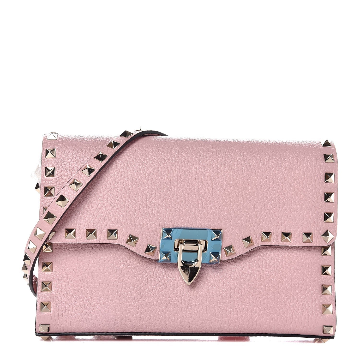 Valentino Garavani Pebbled Calfskin Medium Rockstud Flip Lock Crossbody Bag Water Rose 1 of 7