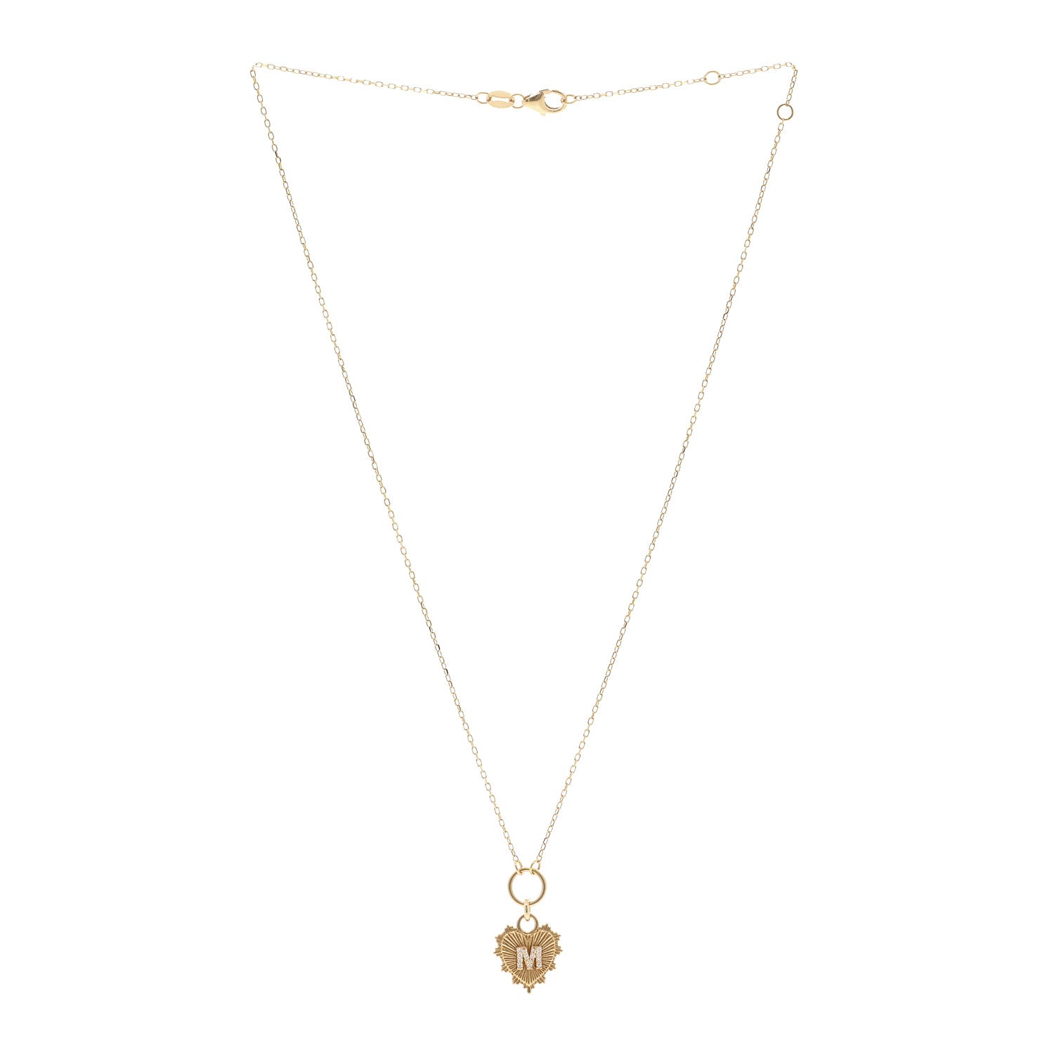 Foundrae 18K Yellow Gold Diamond Initial M Miniature Heart Drop Pendant Necklace 3 of 6
