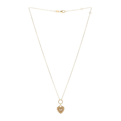 Foundrae 18K Yellow Gold Diamond Initial M Miniature Heart Drop Pendant Necklace 3 of 6