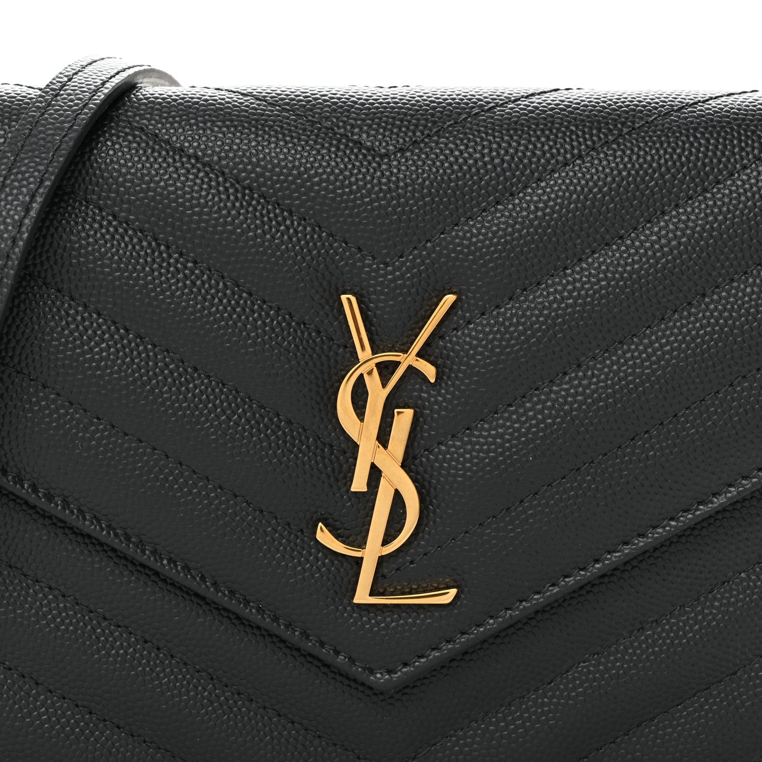 Saint Laurent Grain De Poudre Matelasse Chevron Monogram Envelope Chain Wallet Dark Smog 8 of 10