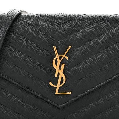 Saint Laurent Grain De Poudre Matelasse Chevron Monogram Envelope Chain Wallet Dark Smog 8 of 10