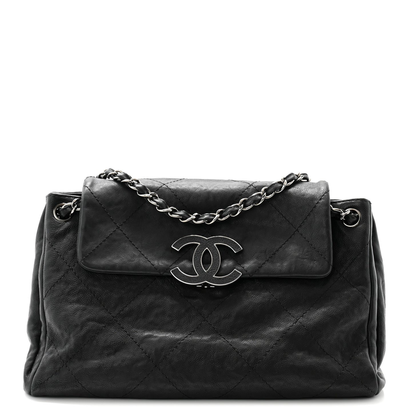 Calfskin Quilted Large Hamptons Flap Black
