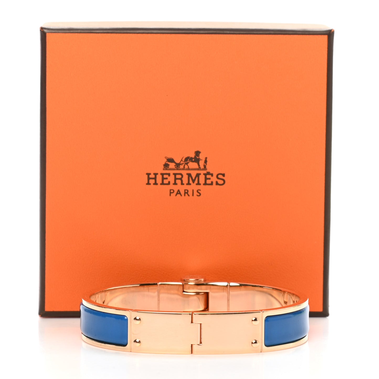 Enamel Charniere Uni Narrow Hinged Bracelet M Bleu Intense
