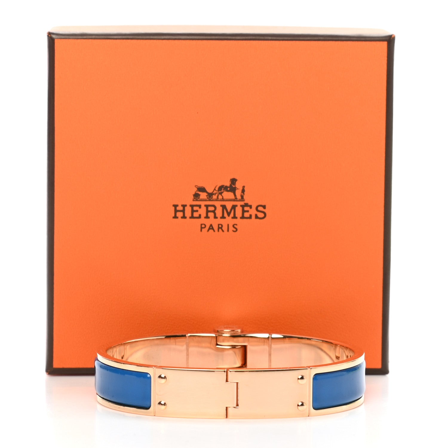 Hermes Enamel Charniere Uni Narrow Hinged Bracelet M Bleu Intense 5 of 5