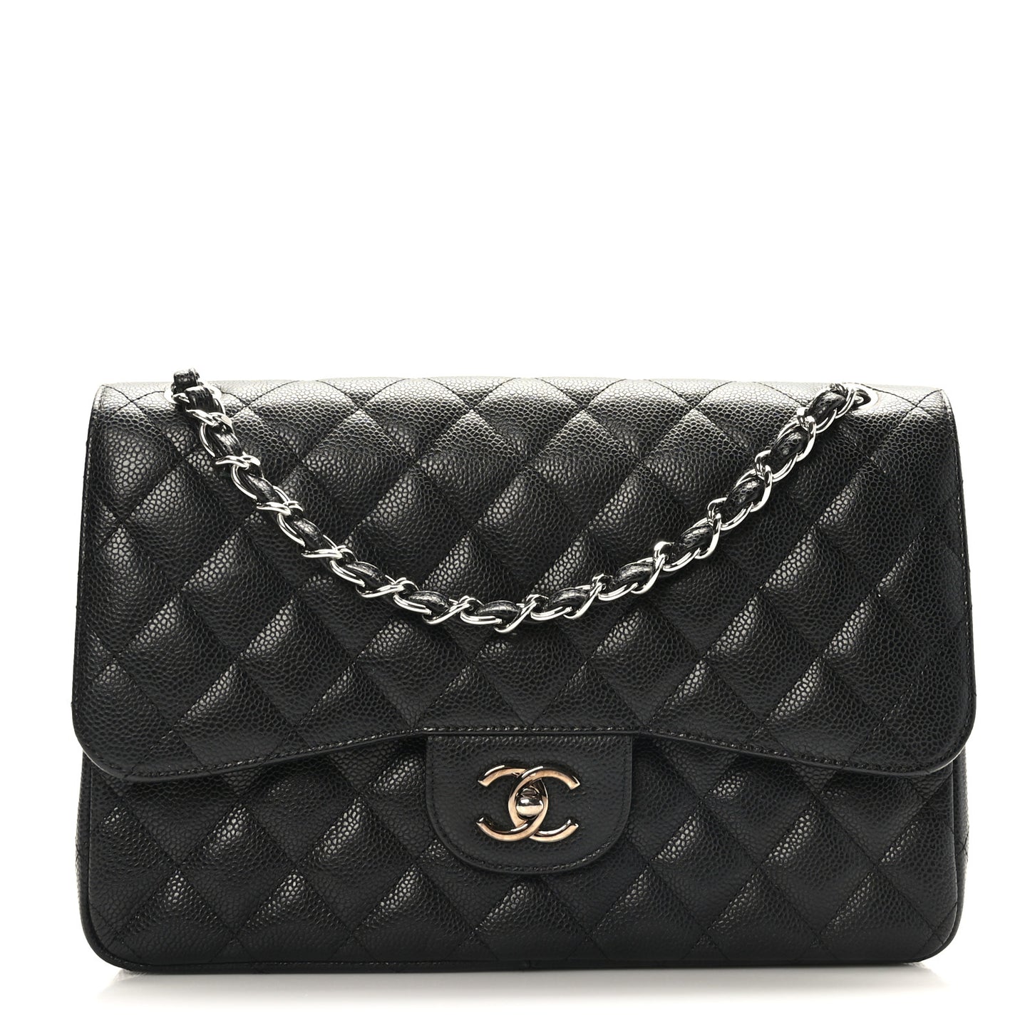 Caviar Quilted Jumbo Double Flap Black