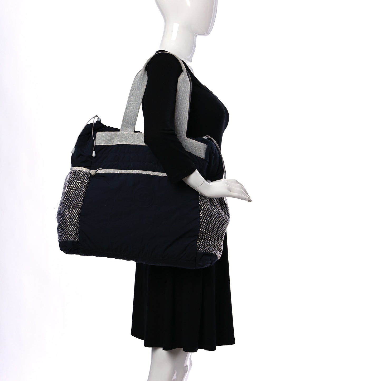 Nylon Sport Tote Navy White