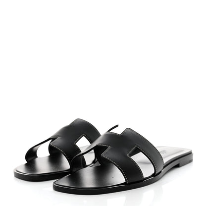 Hermes Box Calfskin Oran Sandals 39 Black 3 of 8