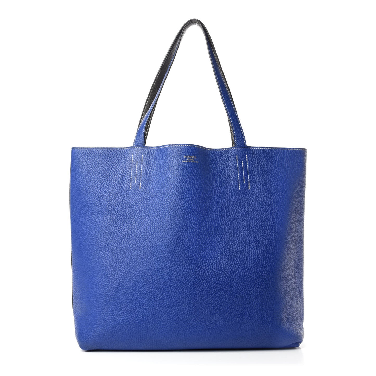 Taurillon Clemence Double Sens 36 Reversible Tote Graphite Bleu Electrique