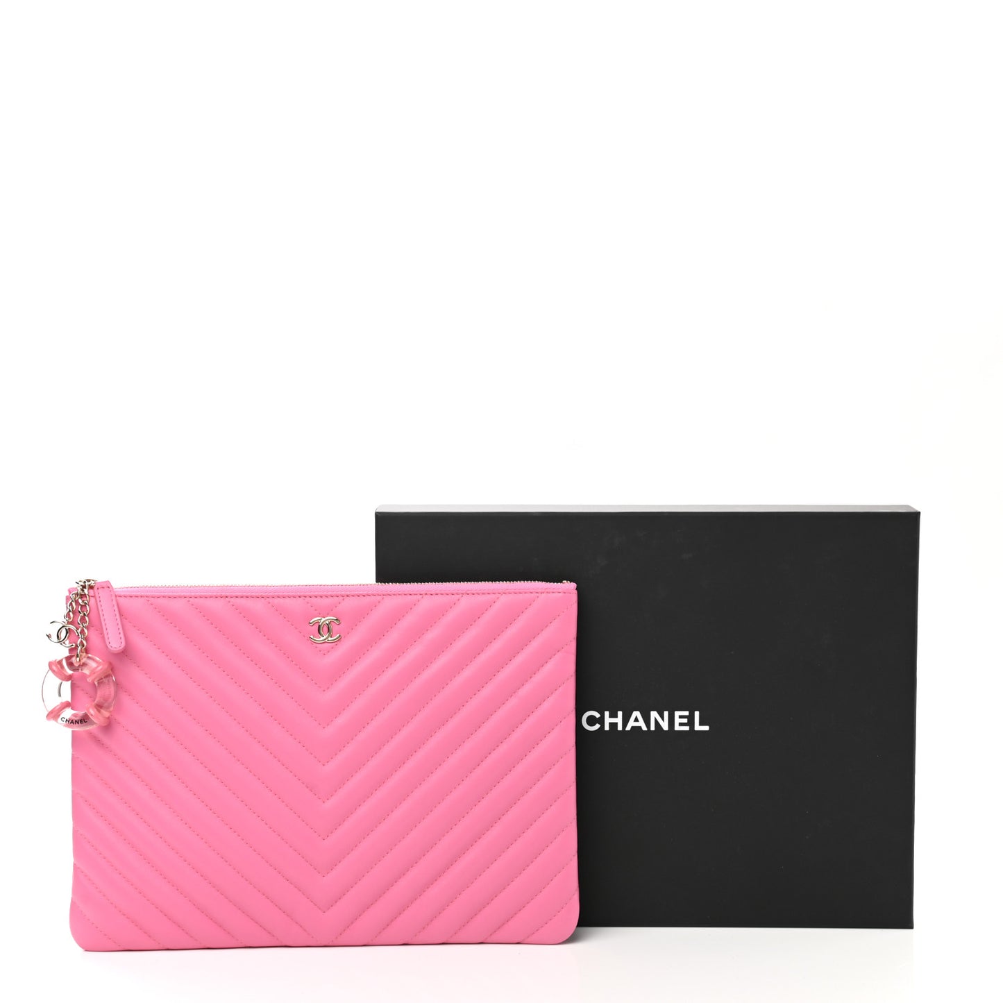Lambskin Chevron Quilted Medium Cosmetic Case Pink