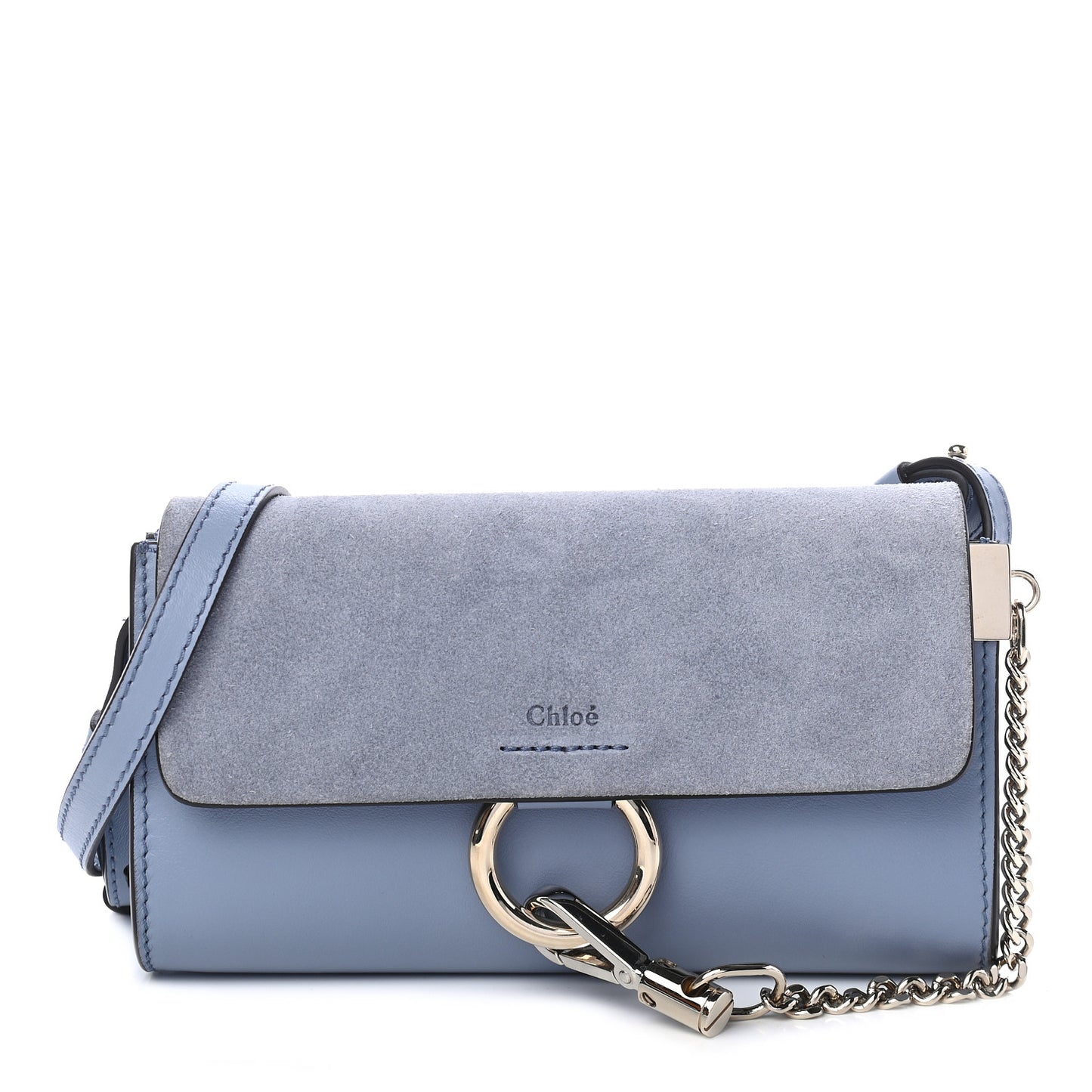 Suede Calfskin Mini Faye Shoulder Bag Washed Blue