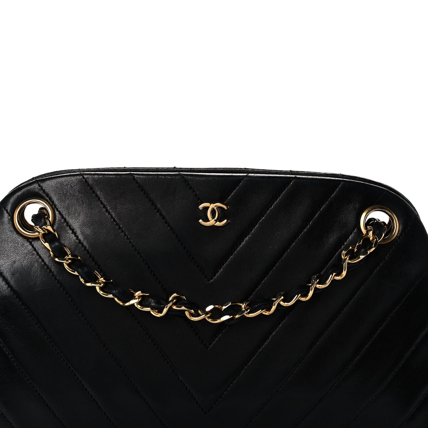 Chanel Lambskin Chevron Quilted Frame Shoulder Bag Black 8 of 14