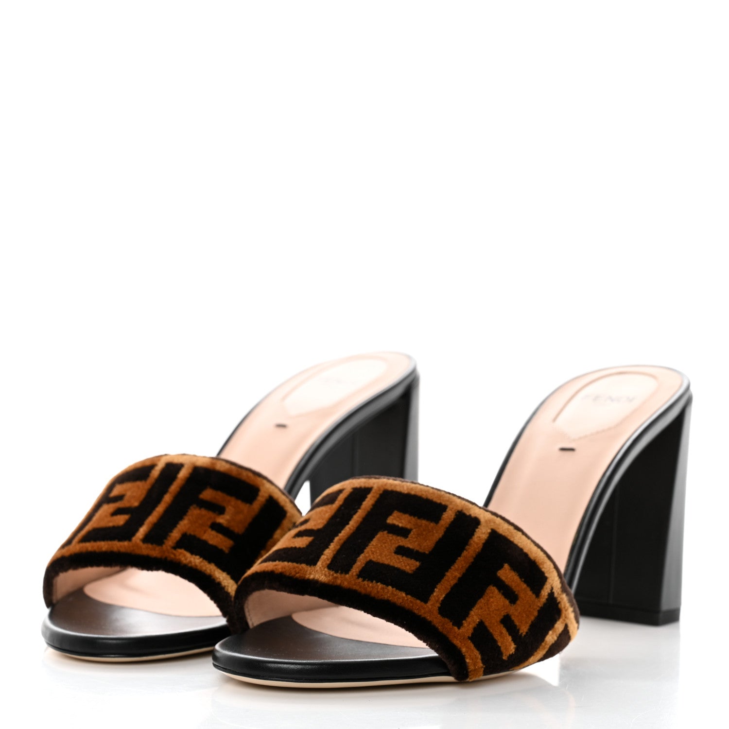Fendi Velvet FF Slide Sandals 39 Tobacco 3 of 8