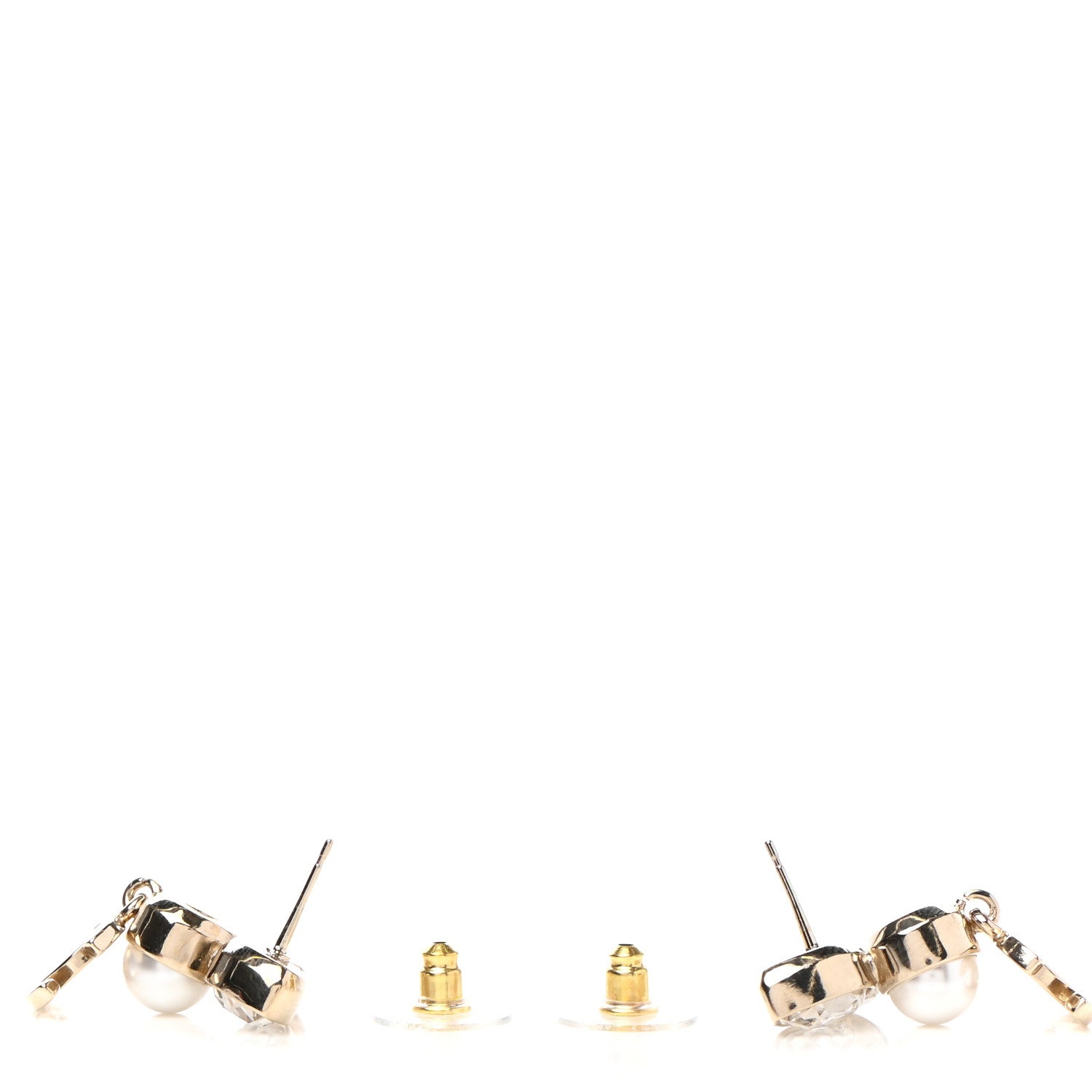 Chanel Pearl Crystal CC Drop Earrings Gold 3 of 4
