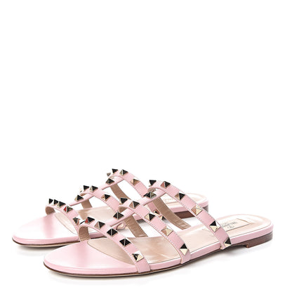 Valentino Garavani Nappa Rockstud Caged Flat Slide Sandals 37.5 Water Rose 3 of 7