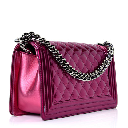 Chanel Metallic Patent Calfskin Quilted Medium Boy Flap Pink 2 of 4