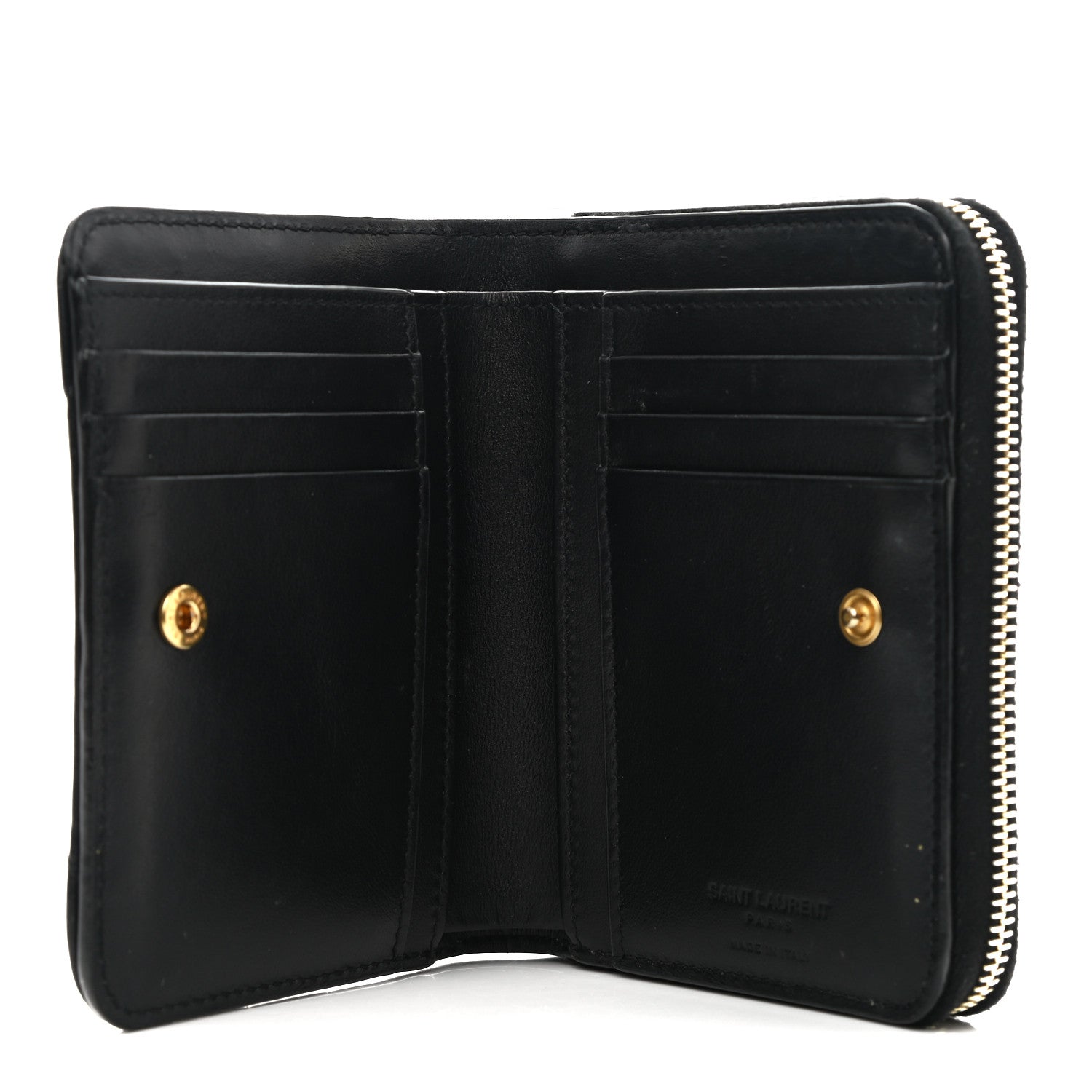 Saint Laurent Calfskin Matelasse Joan Compact Zip Around Wallet Black 5 of 9