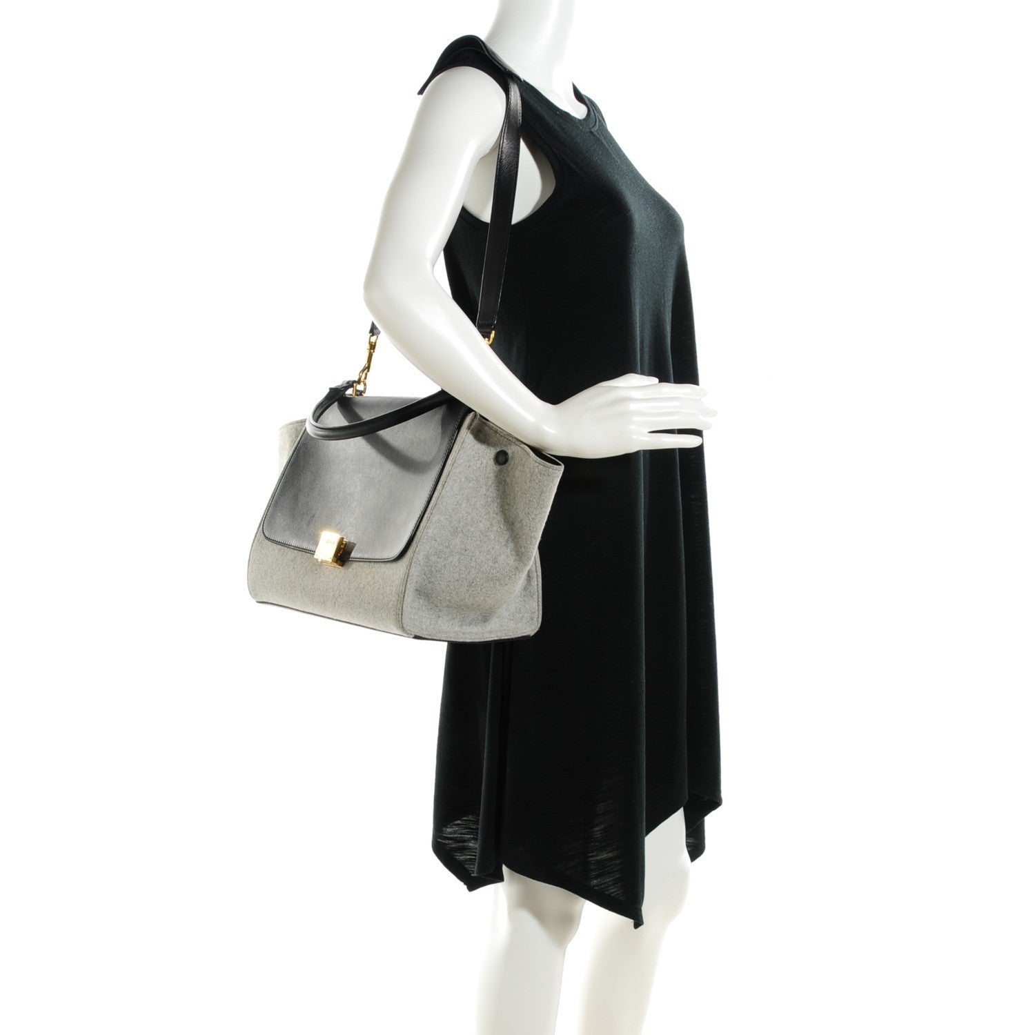 Celine Felt Smooth Calfskin Medium Trapeze Pearl Grey 2 of 8
