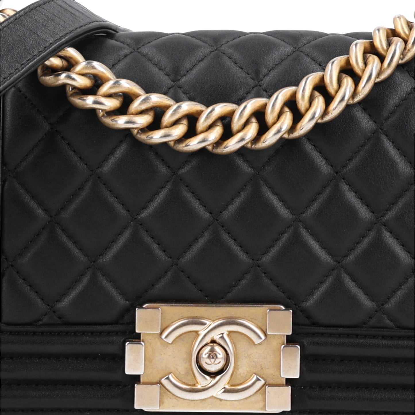 Lambskin Quilted Small Boy Flap Black