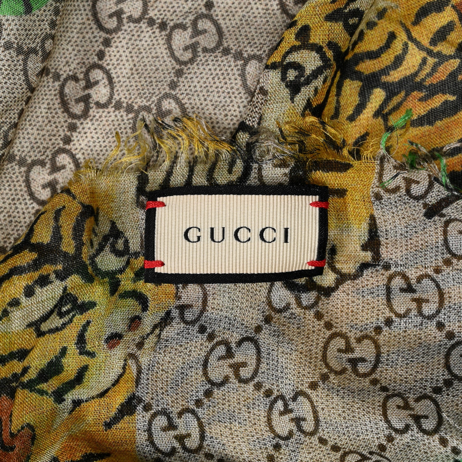Gucci Modal Silk GG Supreme Bengal Tiger Shawl Beige 3 of 3
