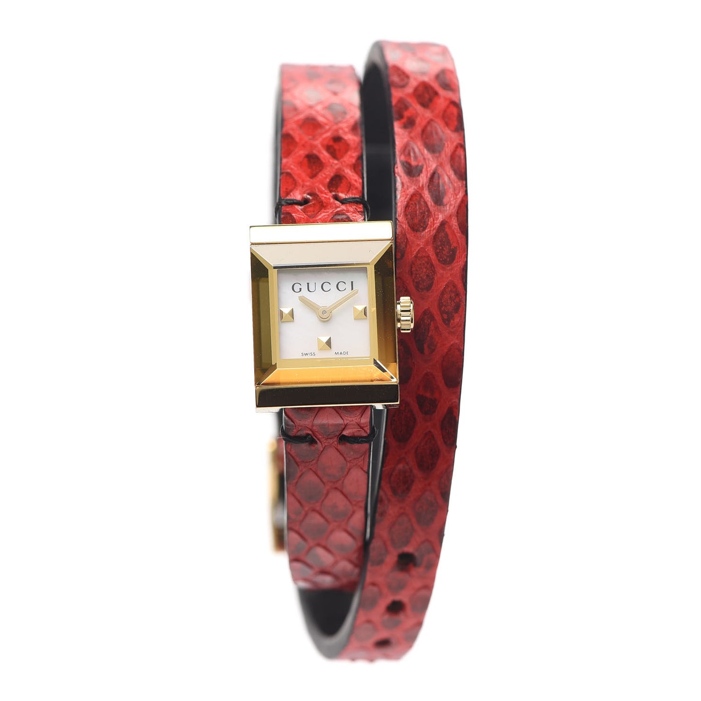 Stainless Steel Lizard Mother of Pearl 14mm G-Frame Square Double Wrap Quartz Watch