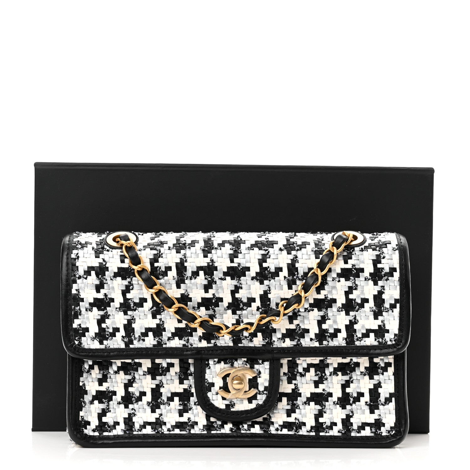 Chanel Metallic Lambskin Viscose Woven Flap Silver Black 11 of 11