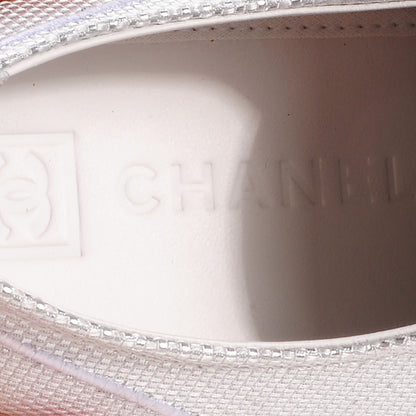 Chanel Canvas CC Tennis Shoes 38.5 Metallic Silver 6 of 7