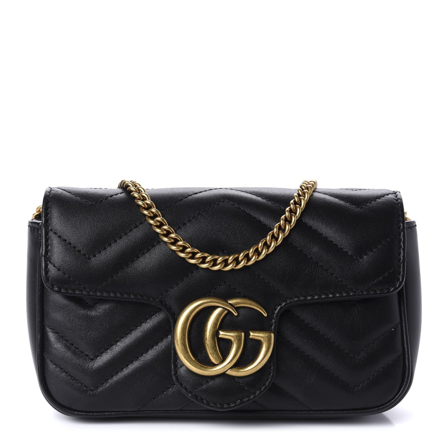 Calfskin Matelasse Super Mini GG Marmont Shoulder Bag Black