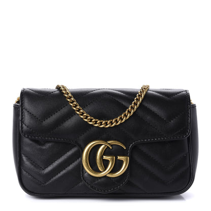Gucci Calfskin Matelasse Super Mini GG Marmont Shoulder Bag Black 1 of 11