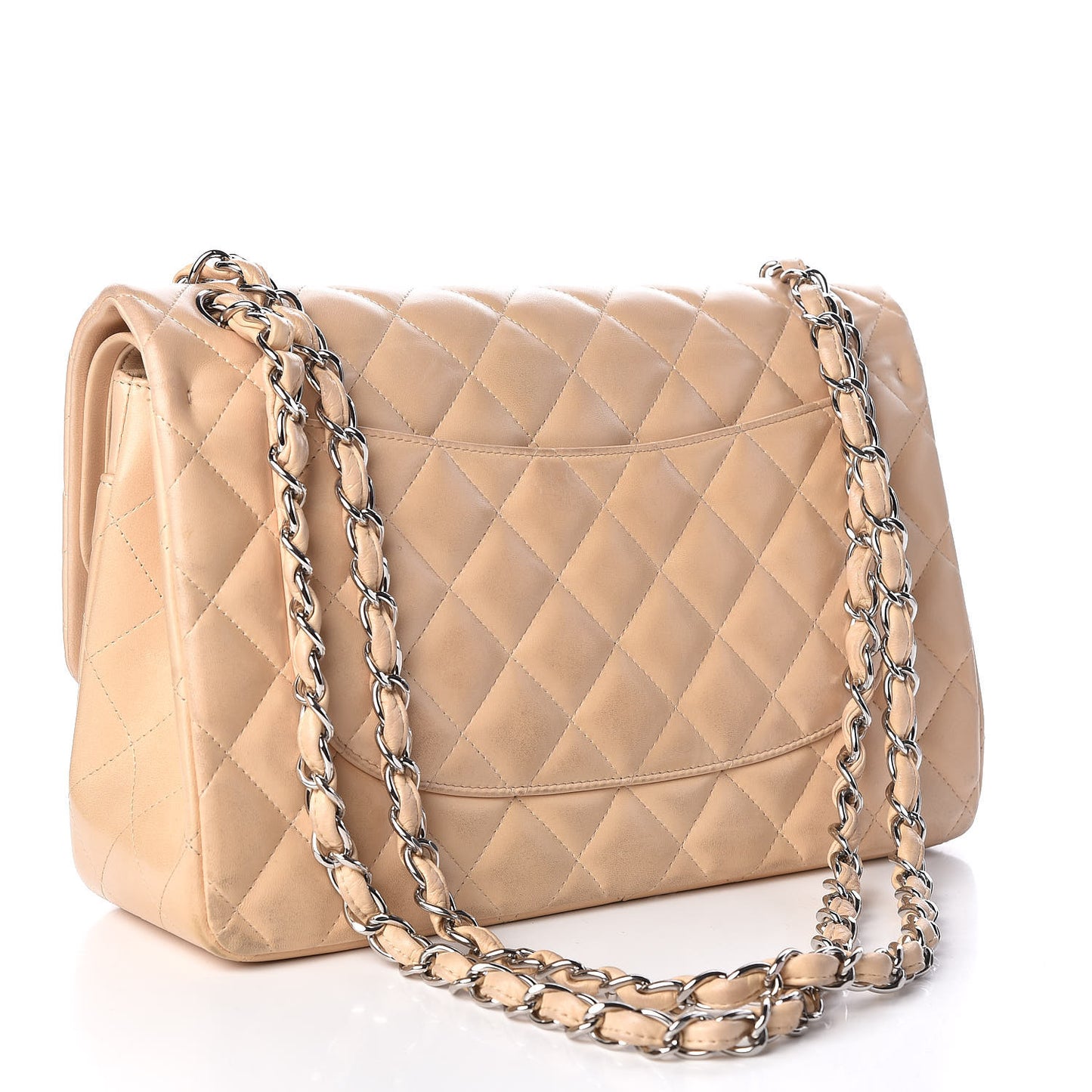 Lambskin Quilted Jumbo Double Flap Beige Clair